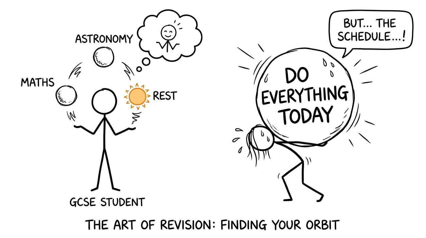 A student balances Astronomy, Maths and rest while another attempts to do everything at once