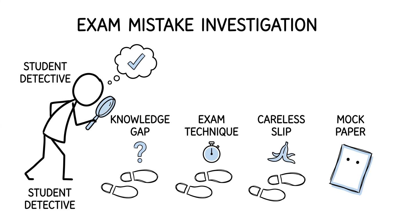 A student detective classifying mock-paper mistakes