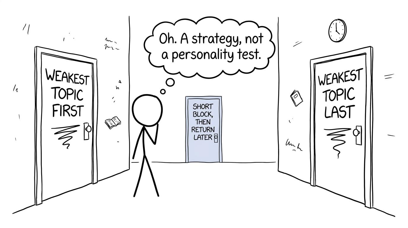 A student discovers that weakest-first and weakest-last are not the only revision choices