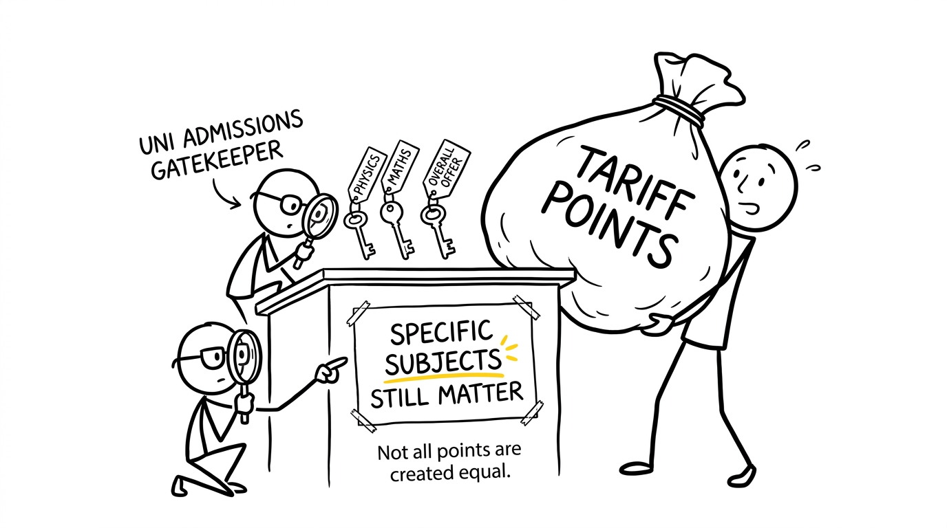 A university gatekeeper checking subject grades rather than only tariff points