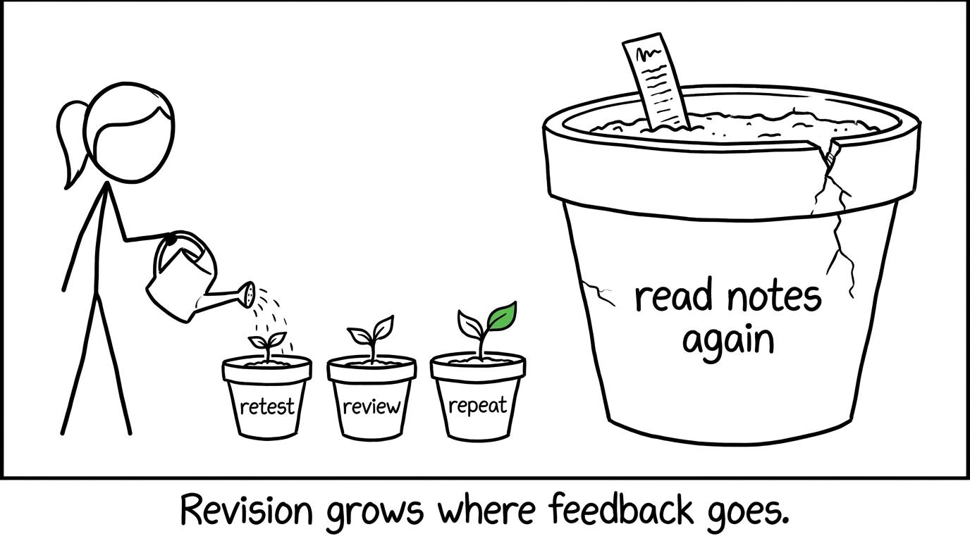 Revision grows when feedback leads to retesting rather than another passive reread