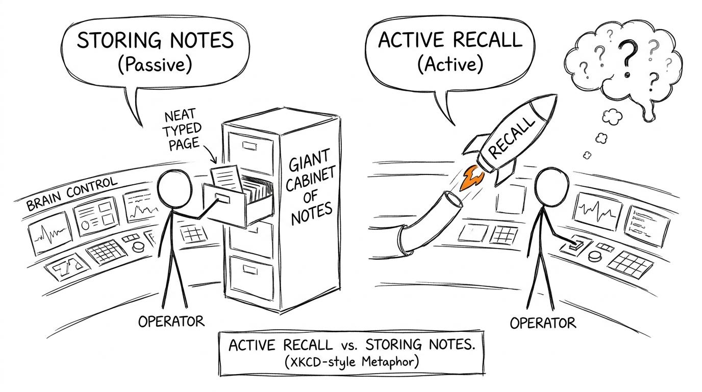 A brain mission control launching a recall card instead of simply filing notes