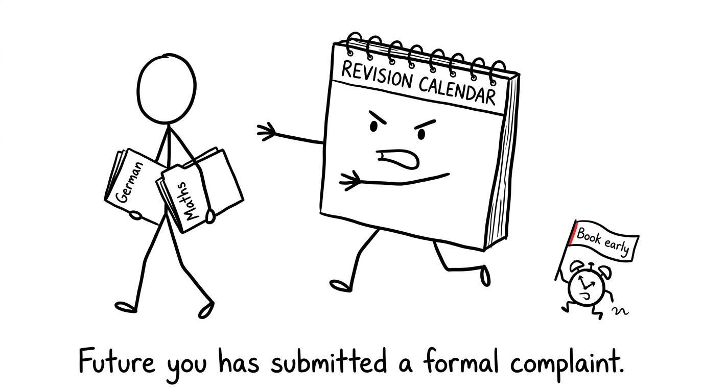 A revision calendar chasing a student who waited to book