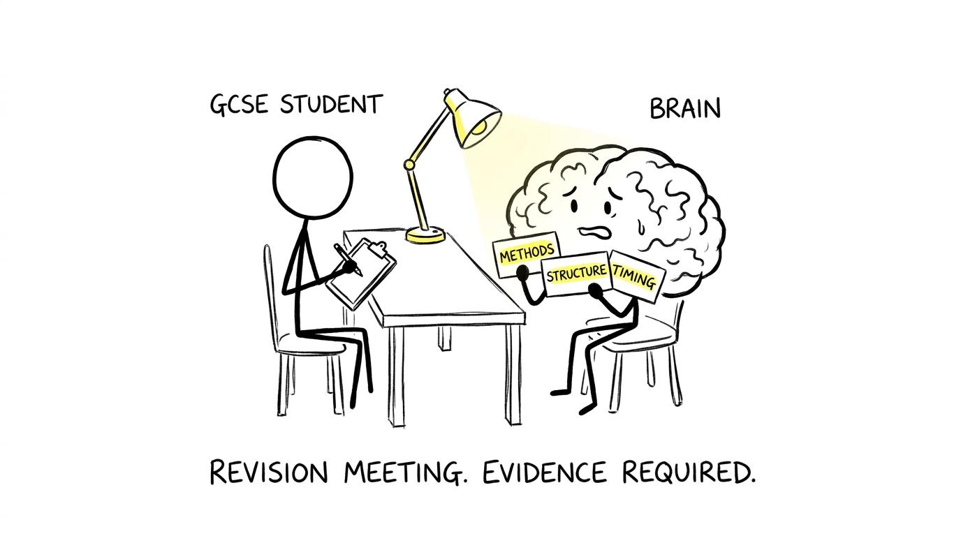 A student conducts a serious revision interview with their own brain