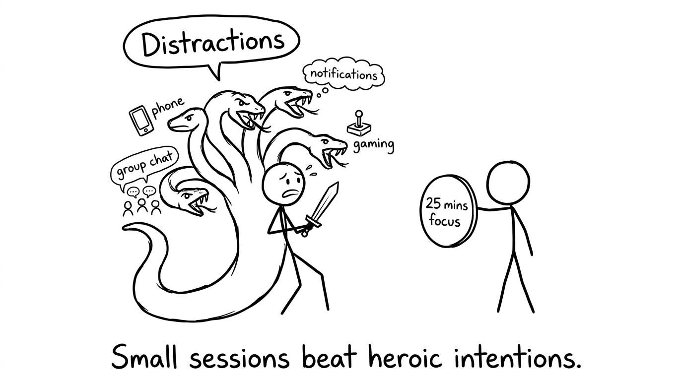 Hydra of distractions vs 25 mins focus