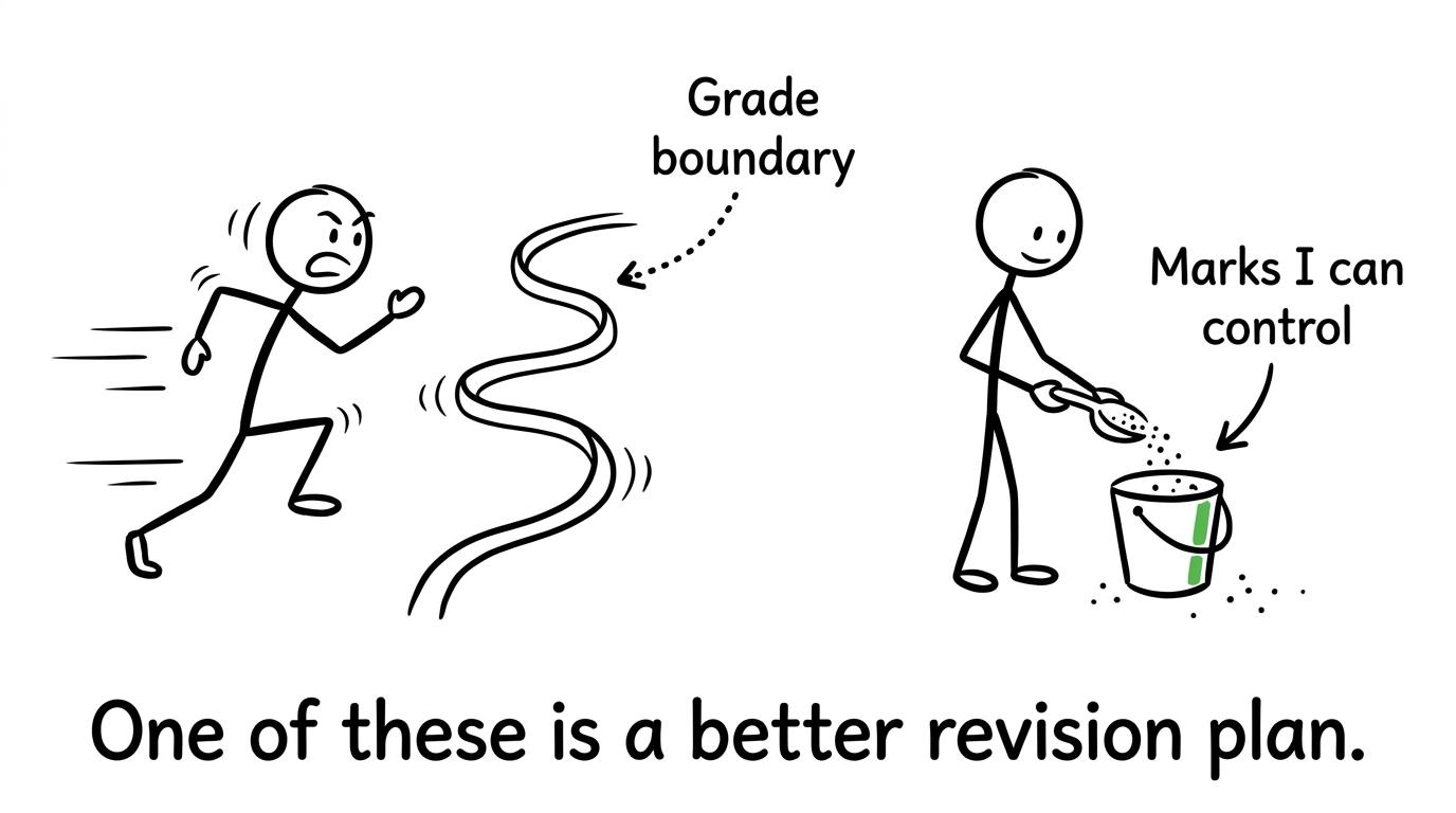 A student collects controllable marks while the boundary moves