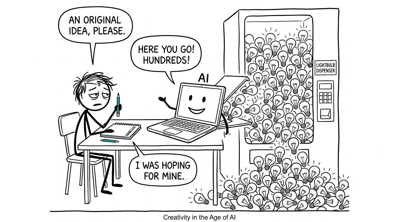 A student receives identical lightbulbs after asking AI for an original idea