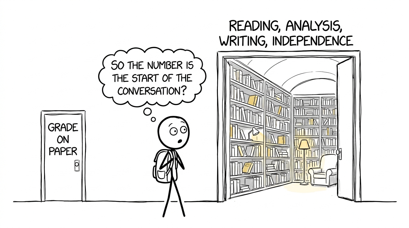 A small grade door opening into a much larger library of reading, analysis and independence