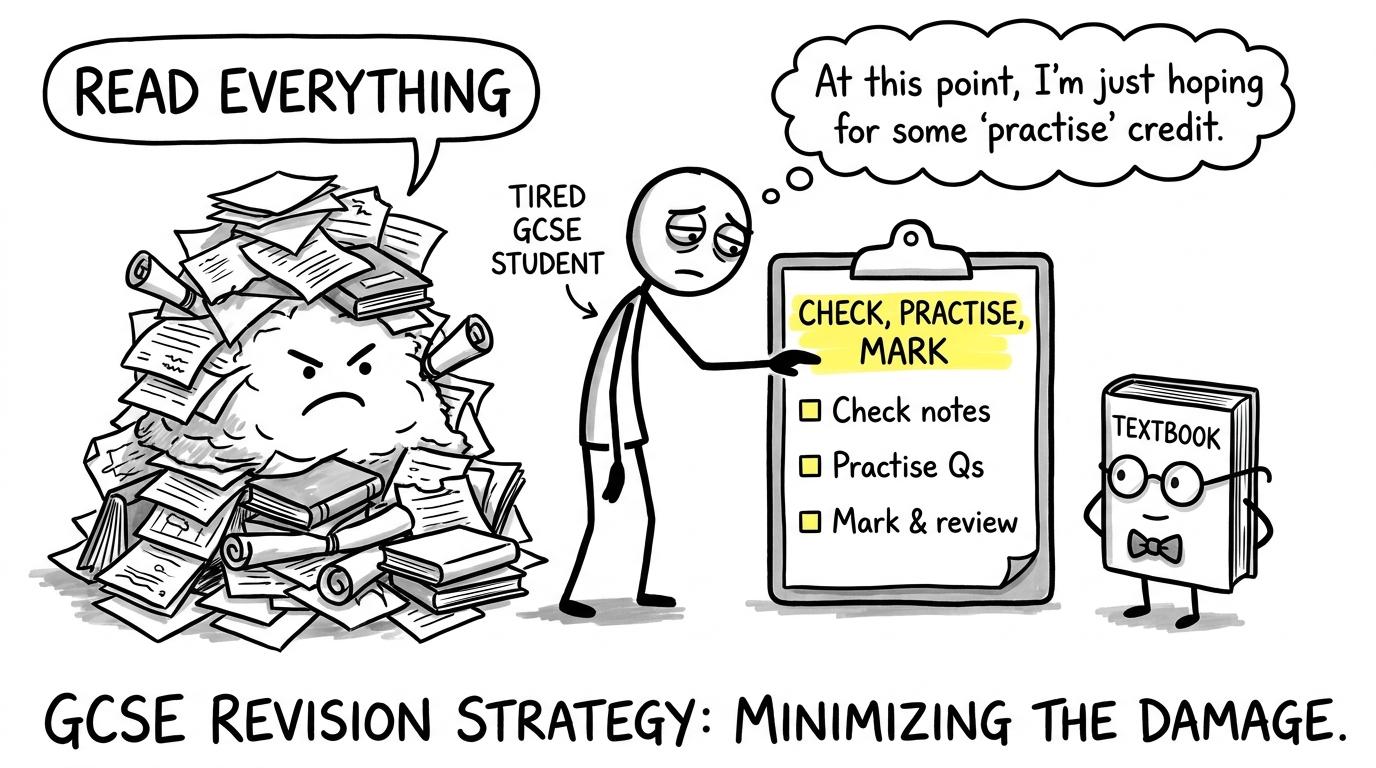 A student chooses a short check, practise and mark routine over reading everything