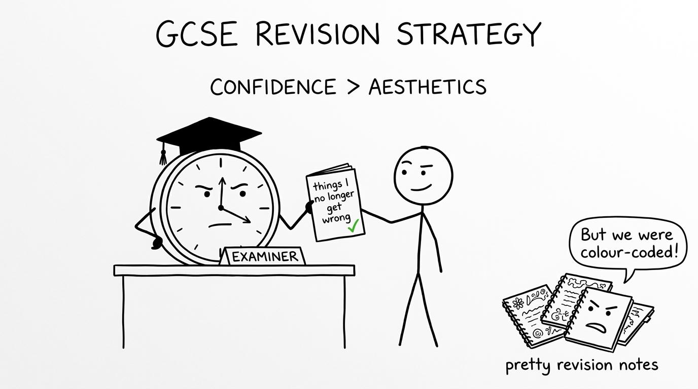 An error log impresses the exam clock while untouched decorative notes look jealous