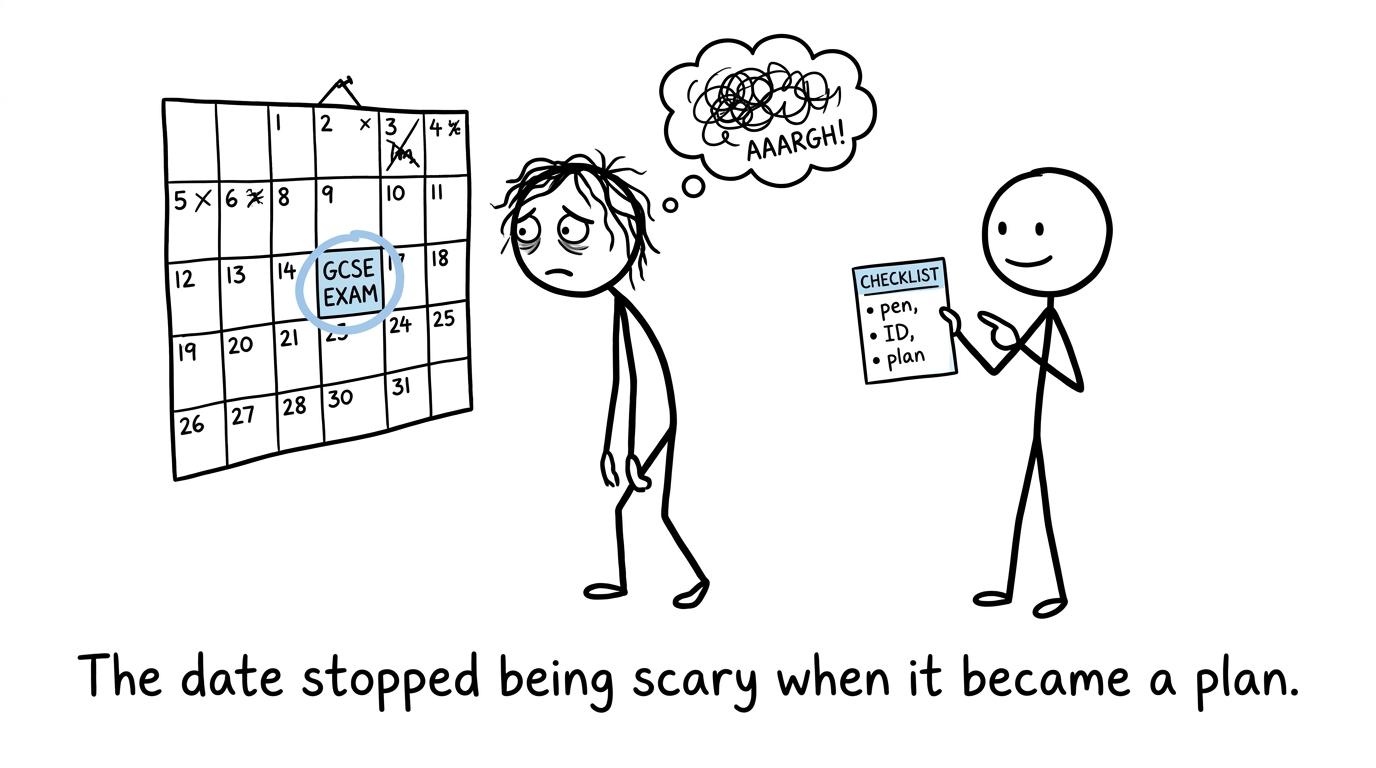 A student turns an intimidating exam date into a manageable checklist