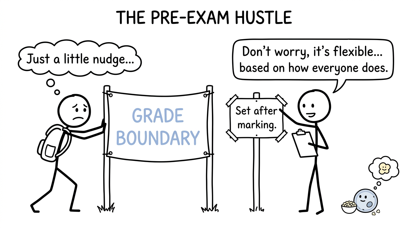 A student unsuccessfully trying to move a grade boundary before marking