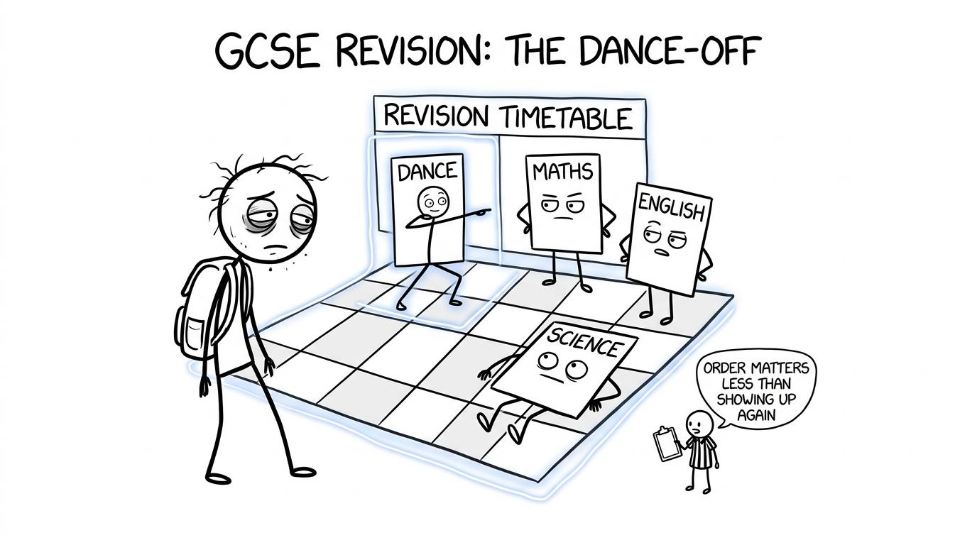 A GCSE student arranging subjects on a revision dance floor