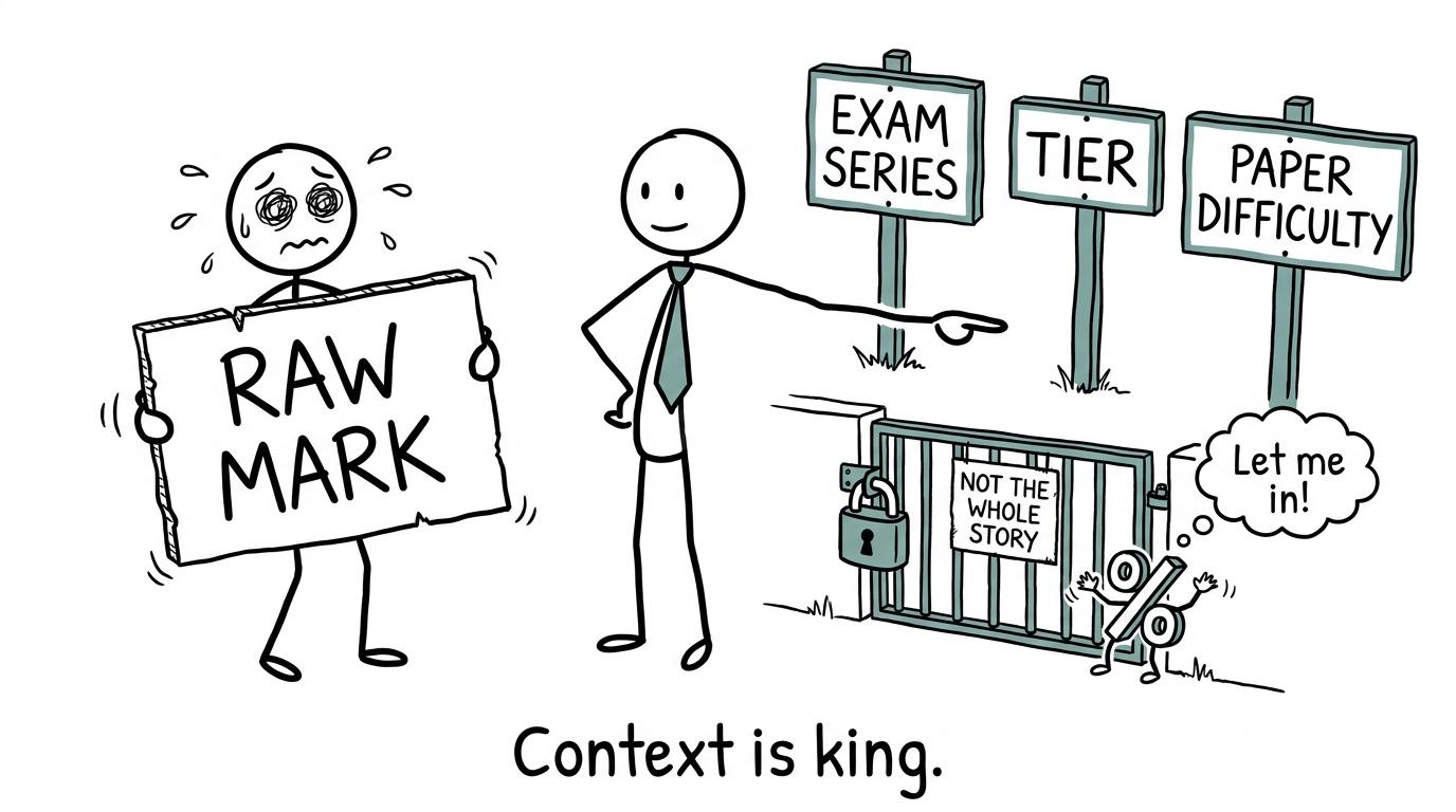 A student discovers that a raw mark is not the whole grade-boundary story