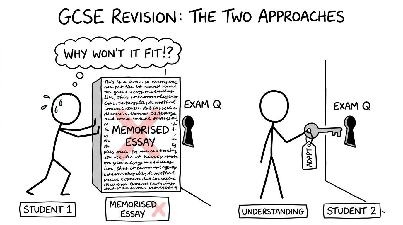 A memorised paragraph refuses to fit an unfamiliar exam question