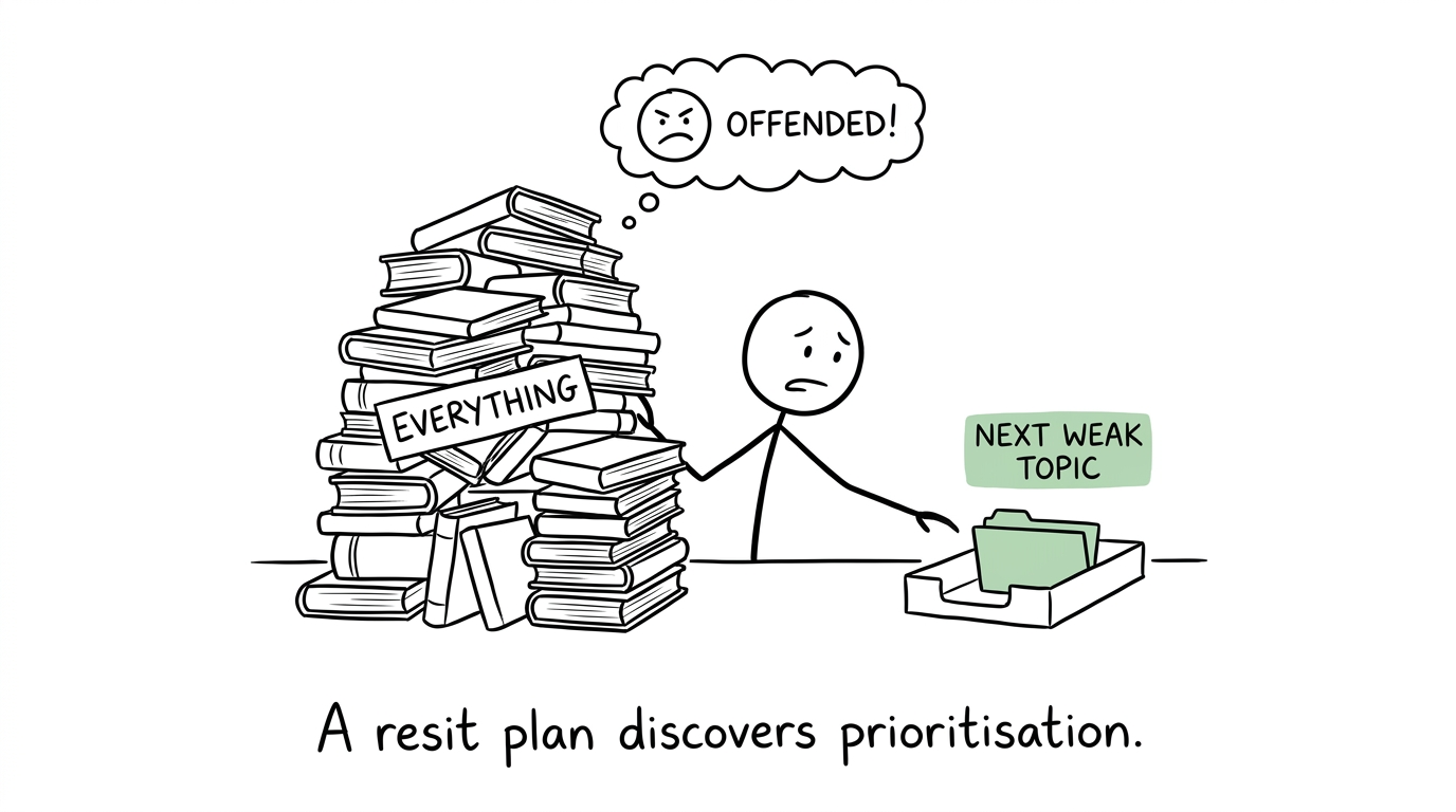 A student chooses one weak topic instead of attempting to revise everything at once