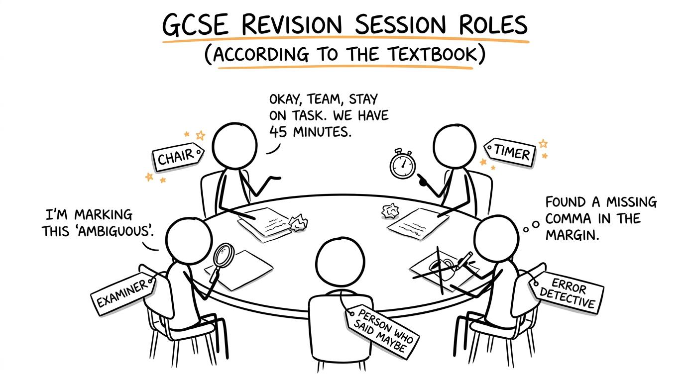 Students wearing very specific study-group job badges