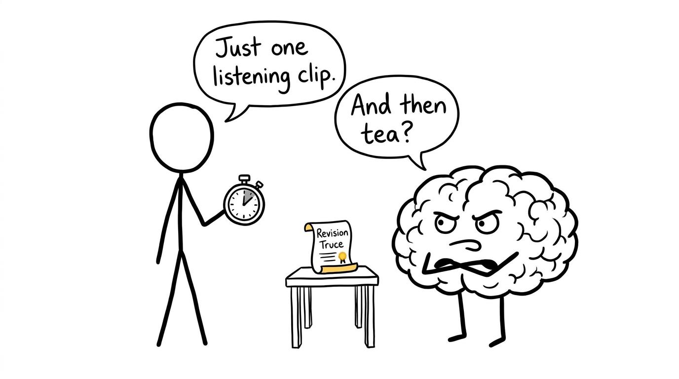 A student negotiates a manageable revision truce with a stubborn brain