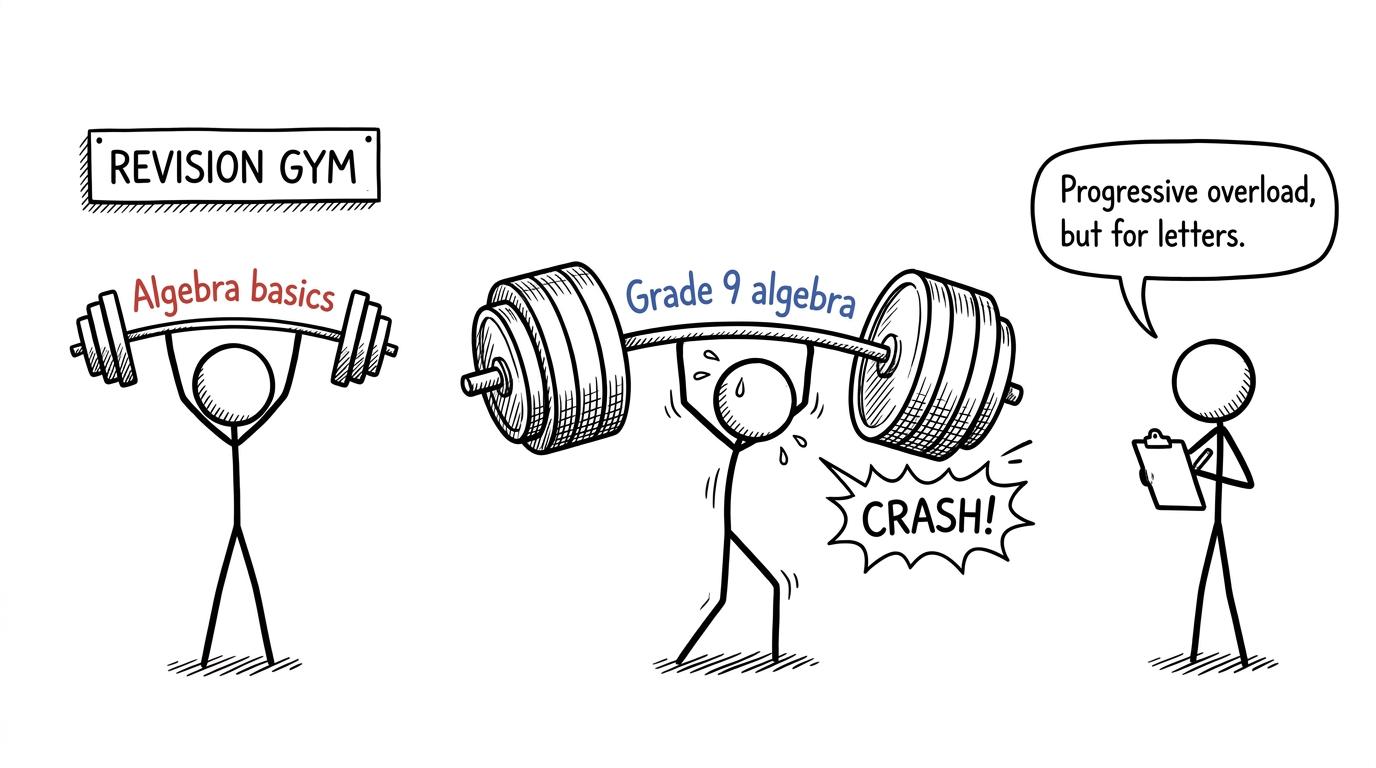 Revision gym metaphor for algebra progress
