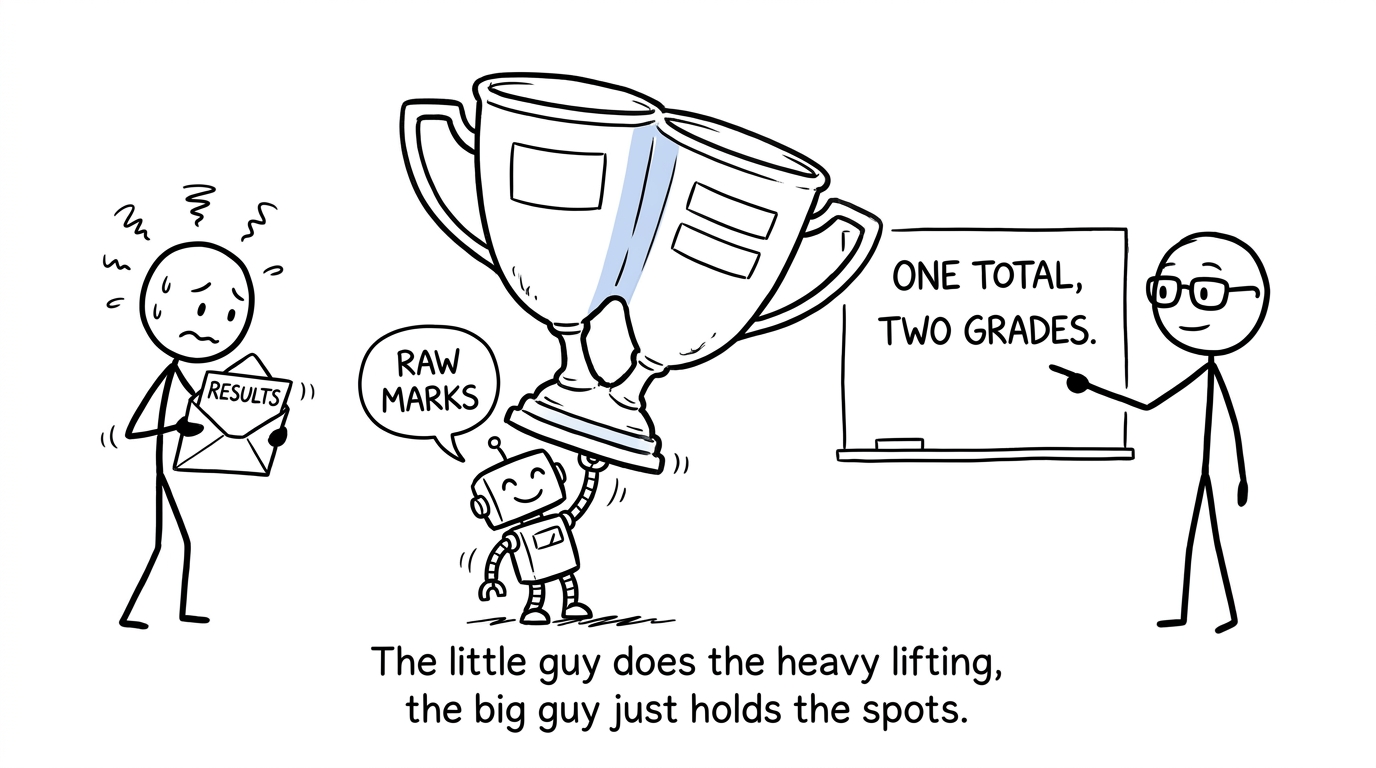 A student discovers that one Combined Science total produces a double grade