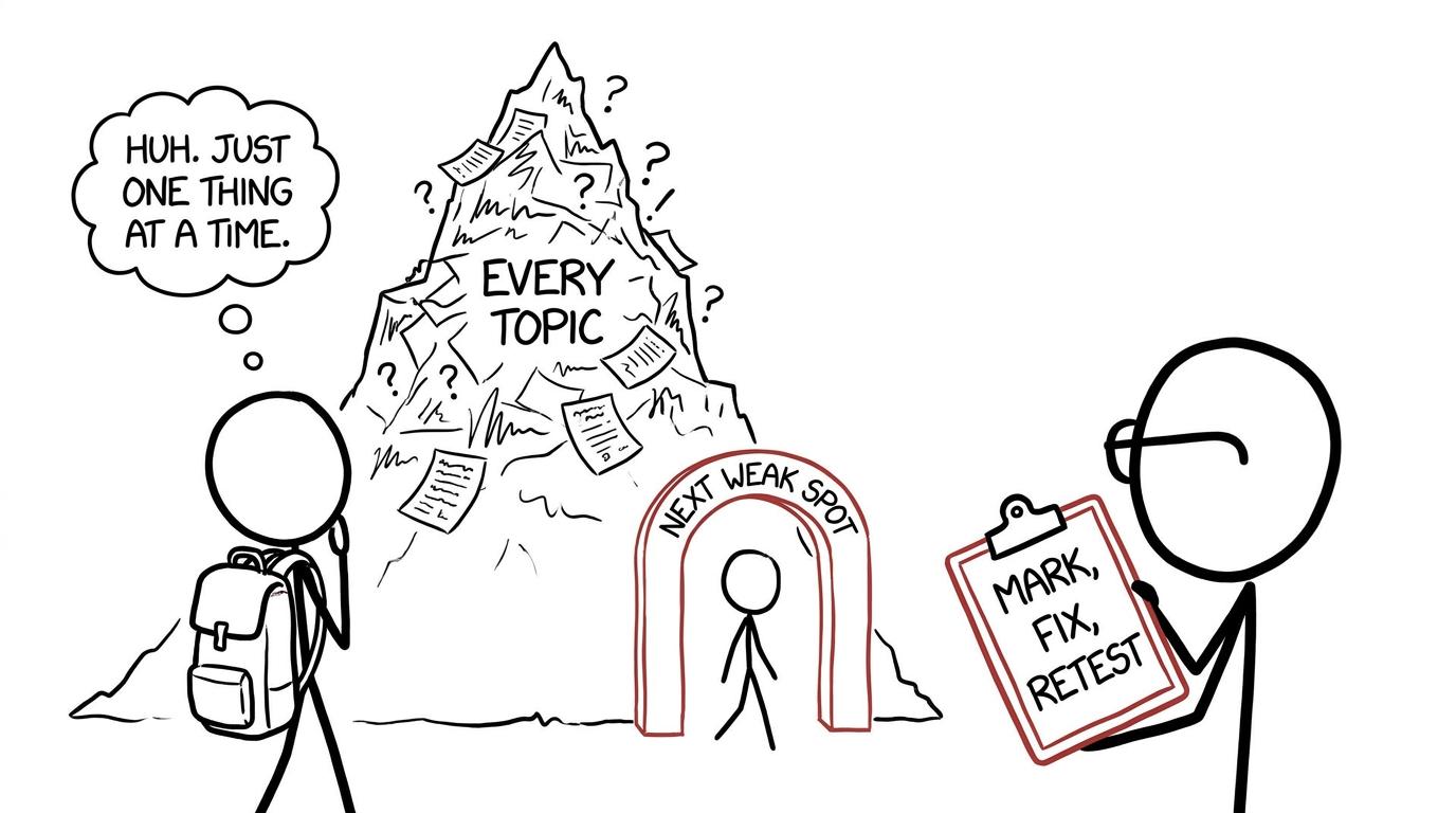 A student chooses the next weak spot instead of climbing every topic at once