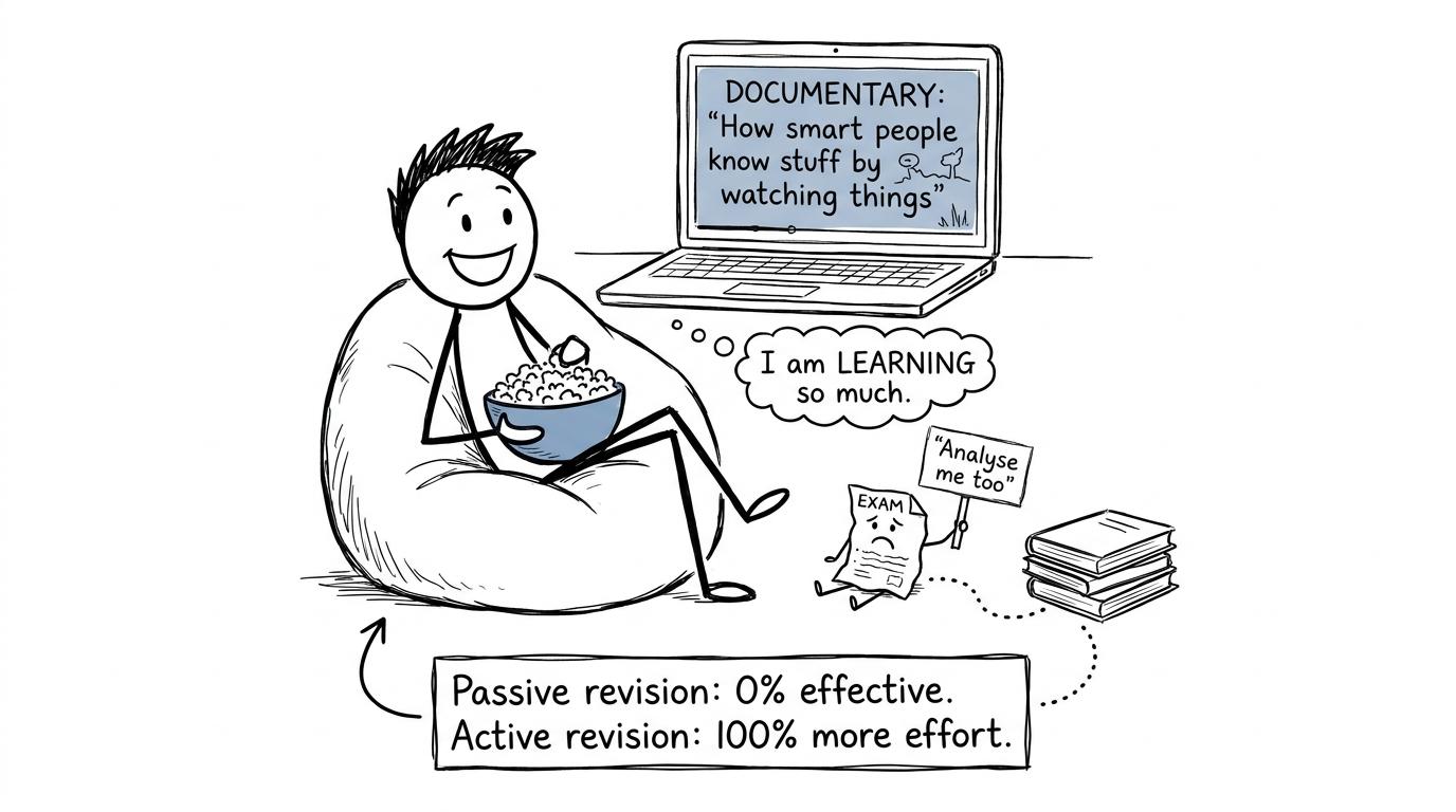 A student watching a documentary while an exam paper asks to be analysed