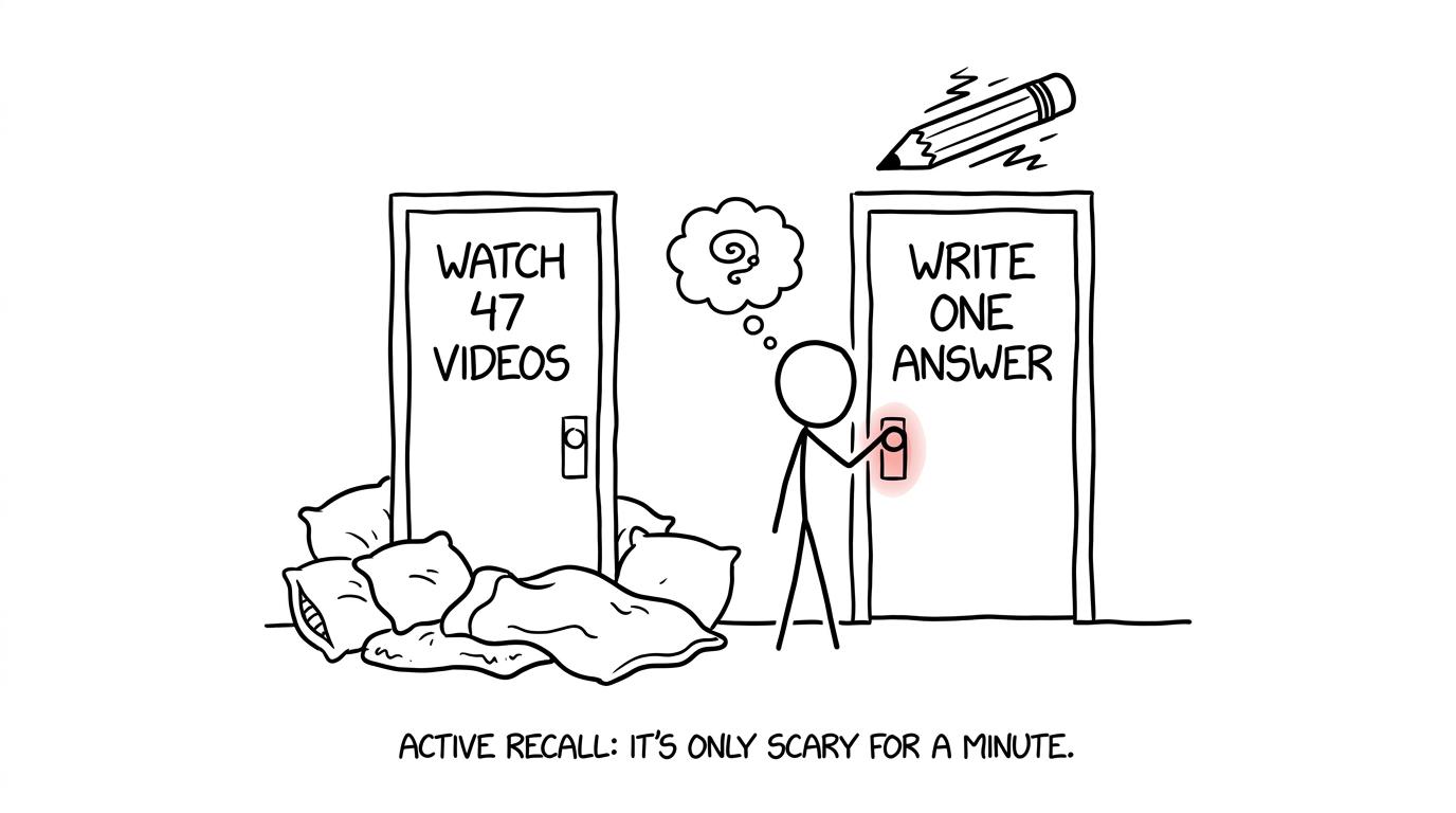A student chooses the slightly scary writing door instead of watching endless videos