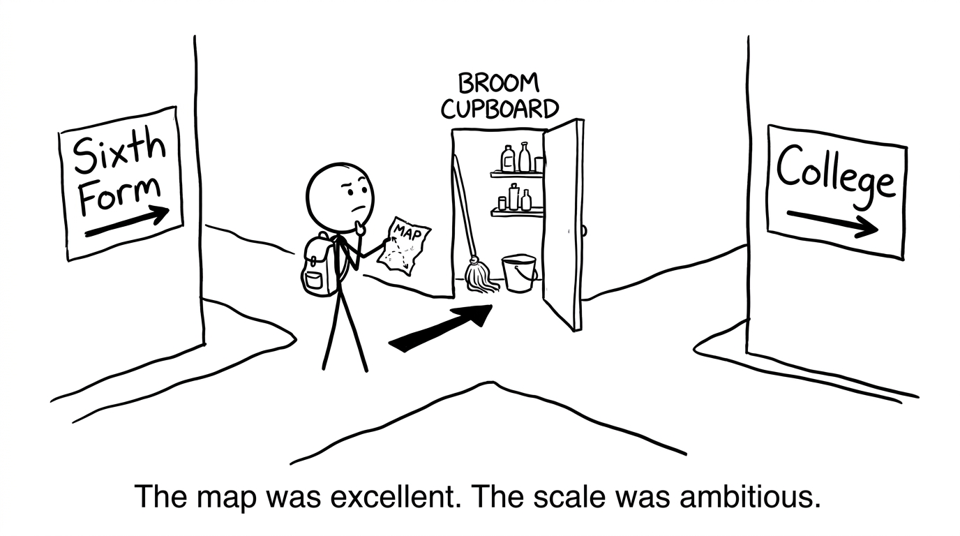 A student discovers that choosing a post-16 route requires a more reliable map
