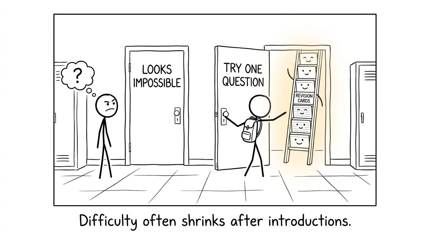 A student chooses one question instead of the door marked looks impossible