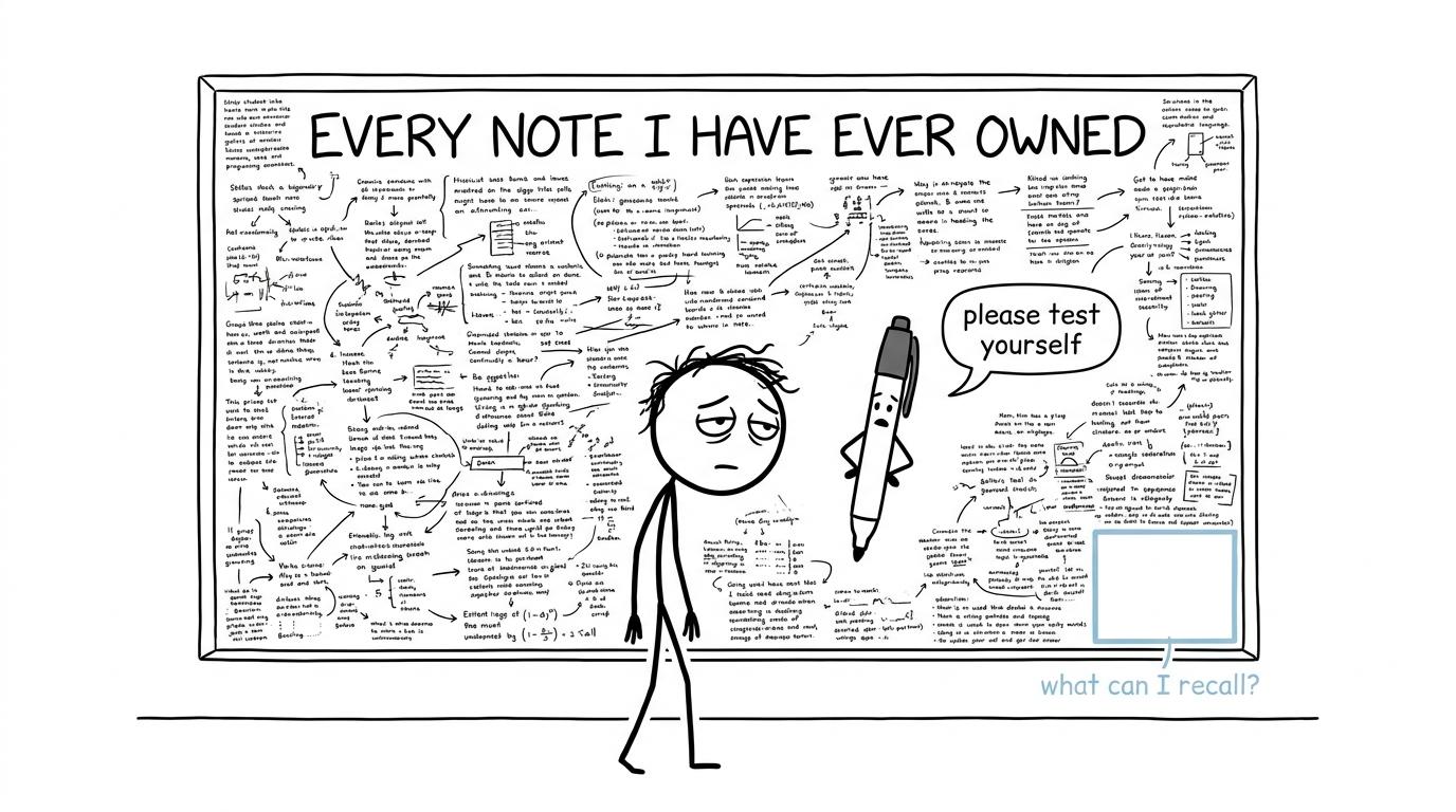 A student discovers that filling a whiteboard is not the same as testing memory