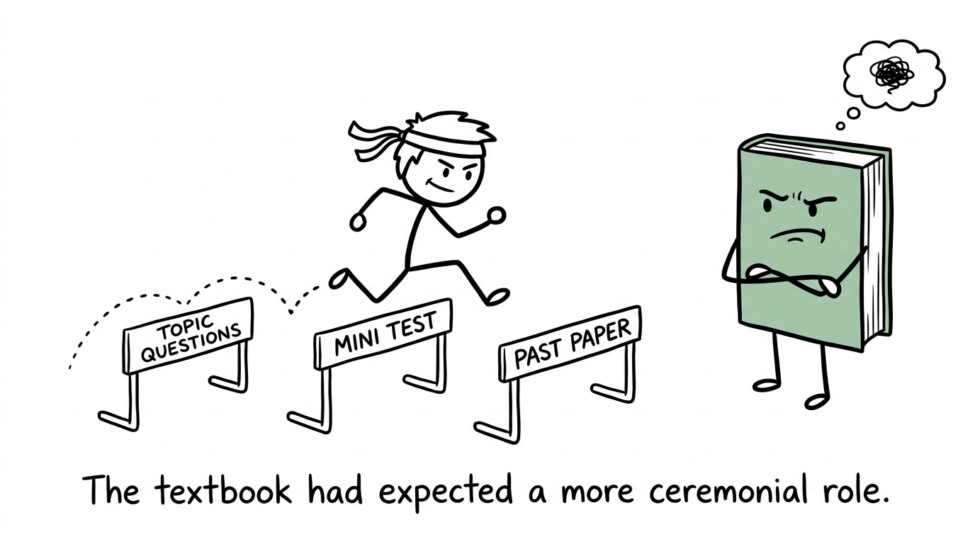 A student training with topic questions, mini tests and past papers