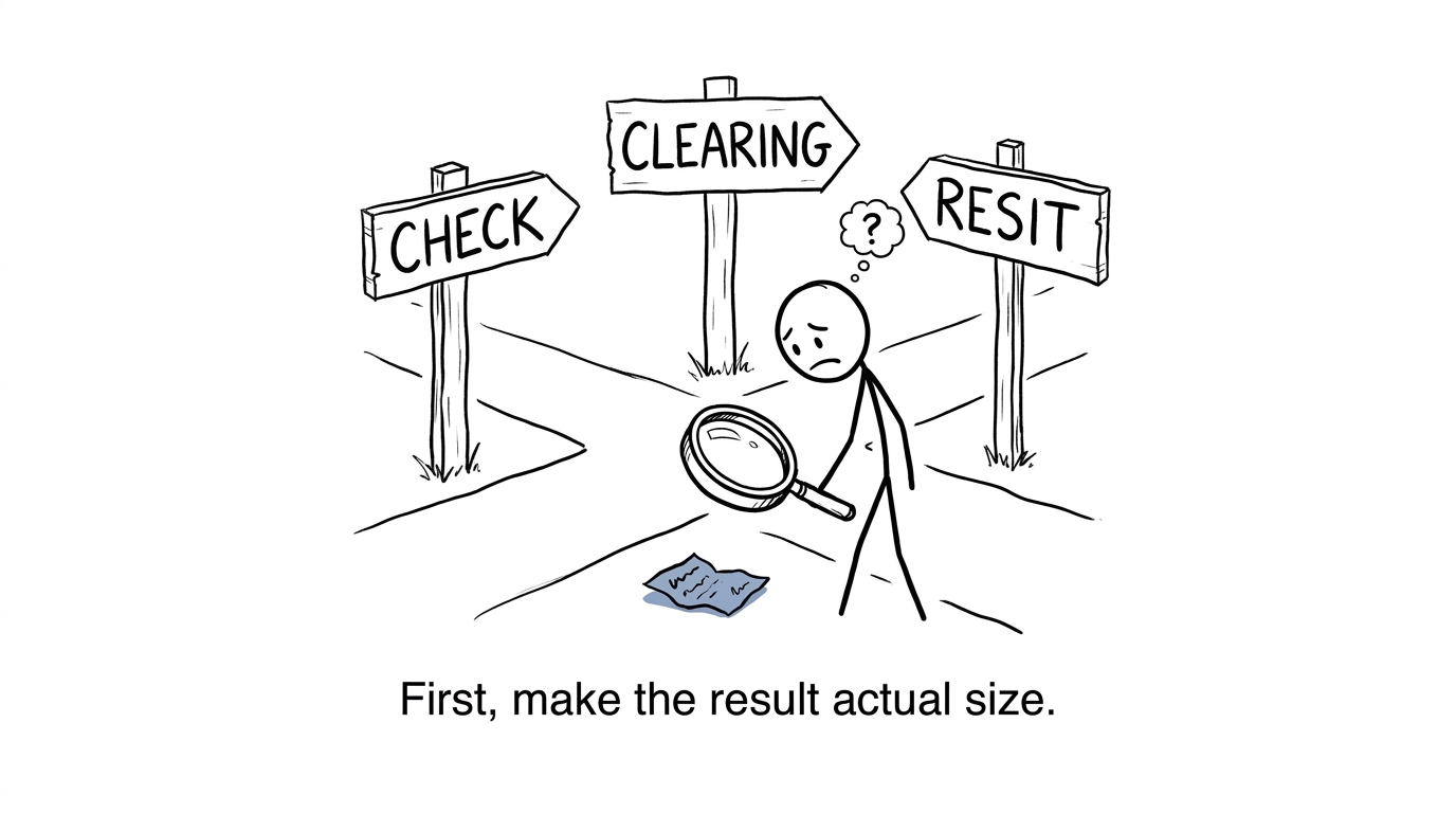 A student calmly choosing between checking, Clearing and resitting