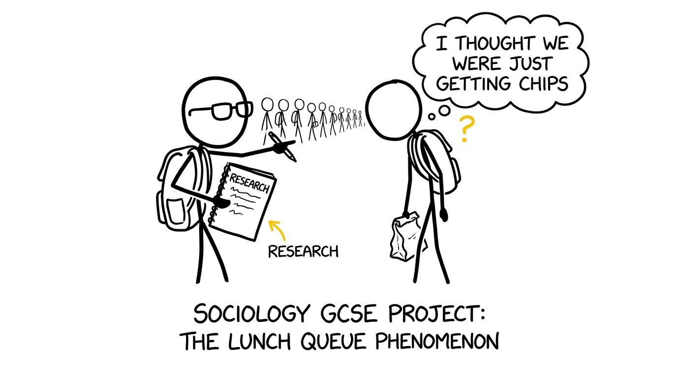 Two students accidentally turning the lunch queue into a sociology research project