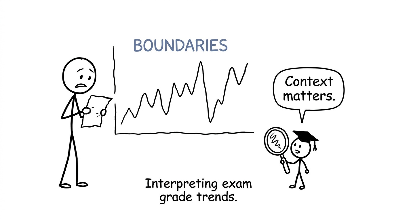 A student and historian examining a suspiciously wobbly grade-boundary chart