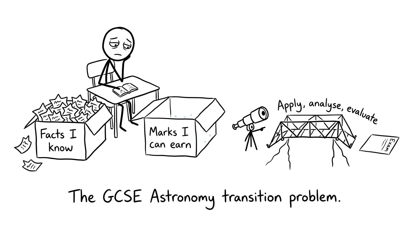 A student building a bridge between astronomy facts and exam marks