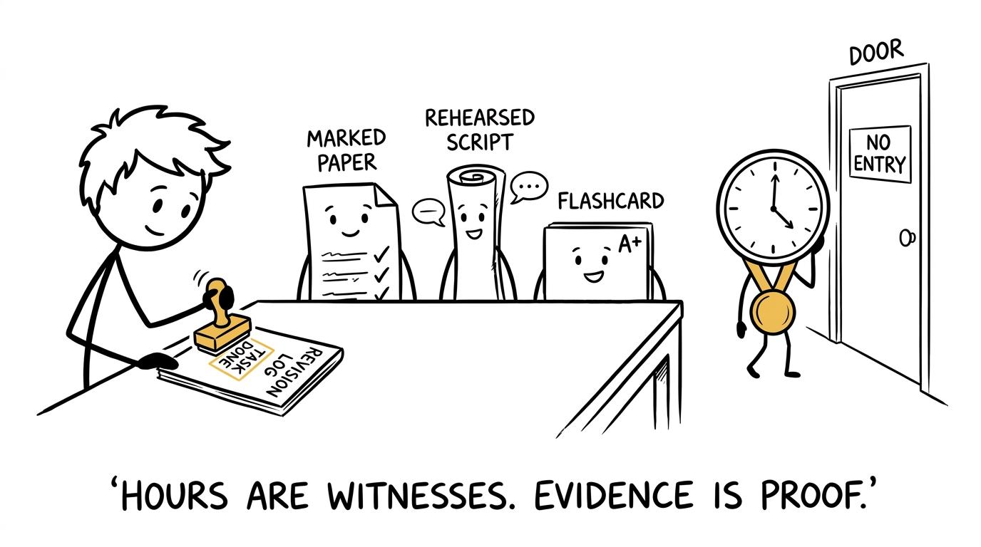 A revision log admits evidence of learning but turns away an empty clock
