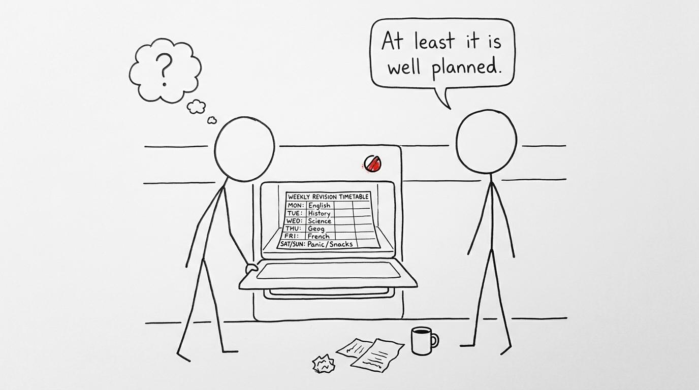 A revision timetable discovered inside an exam-season oven
