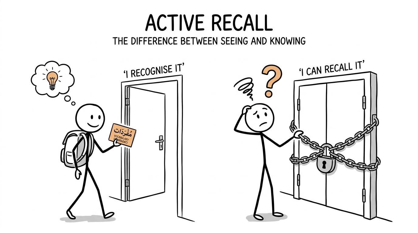 A student discovers that recalling a word is harder than recognising it