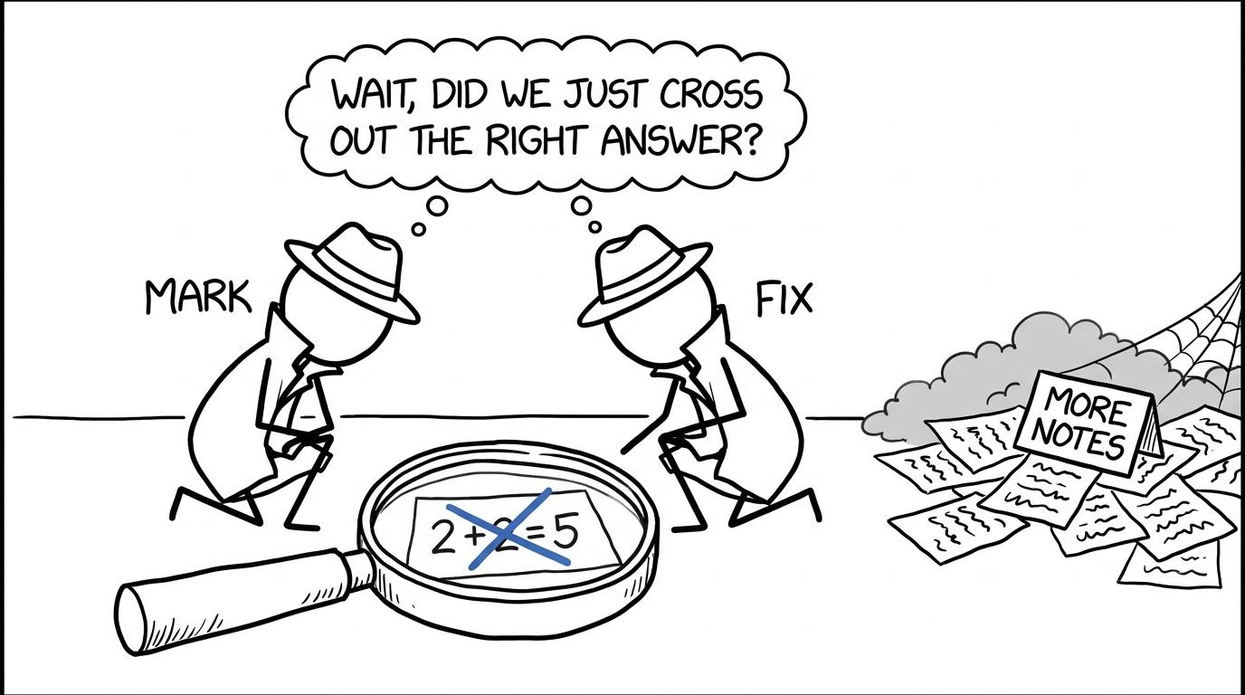 Two revision detectives investigate an error while unused notes gather dust
