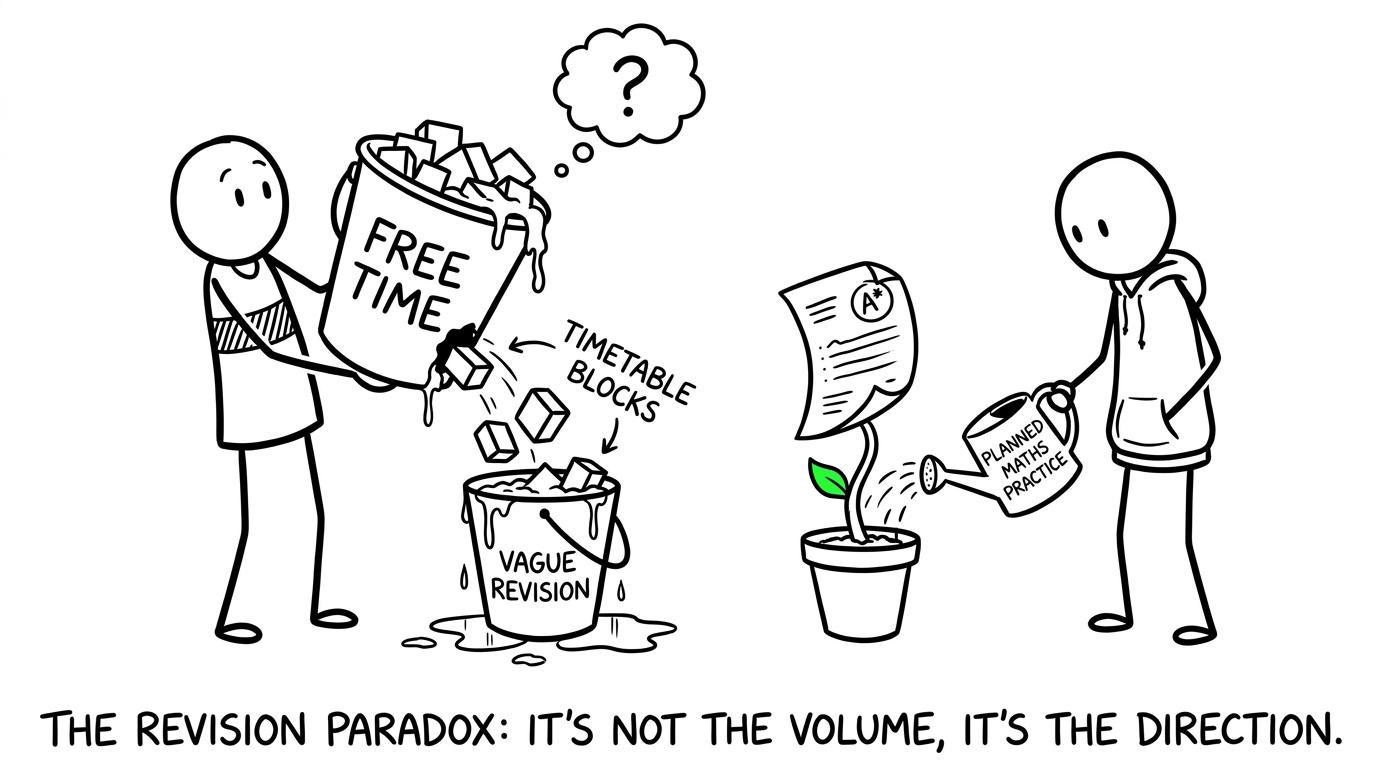 A student discovers that freed revision time needs a plan rather than a leaky bucket