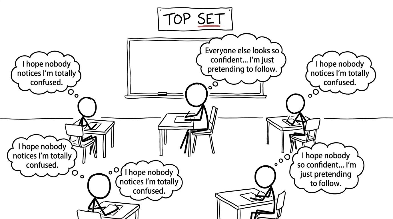 A top-set classroom where every apparently confident student privately feels confused