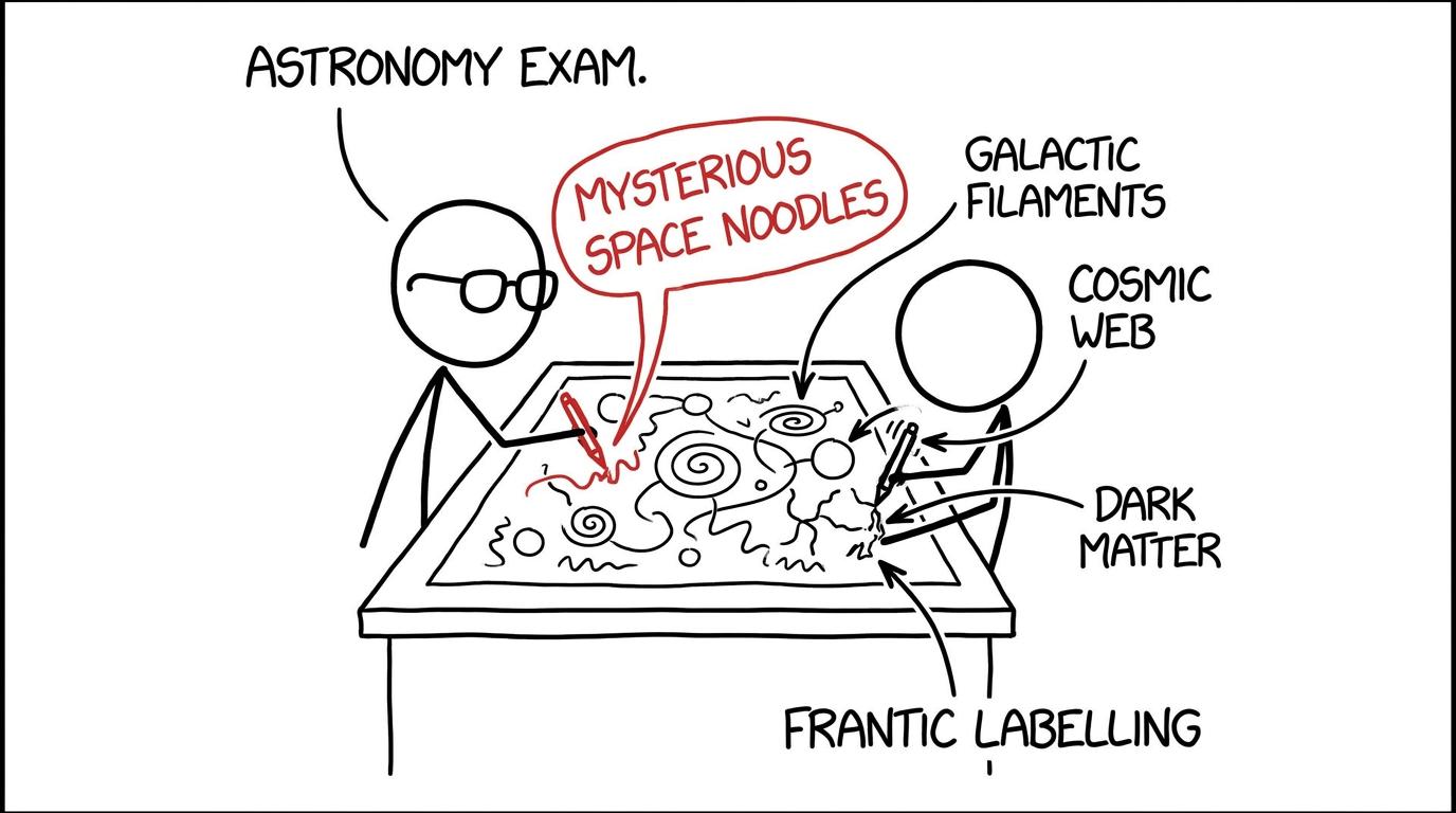 An examiner calls an unlabelled astronomy diagram mysterious space noodles