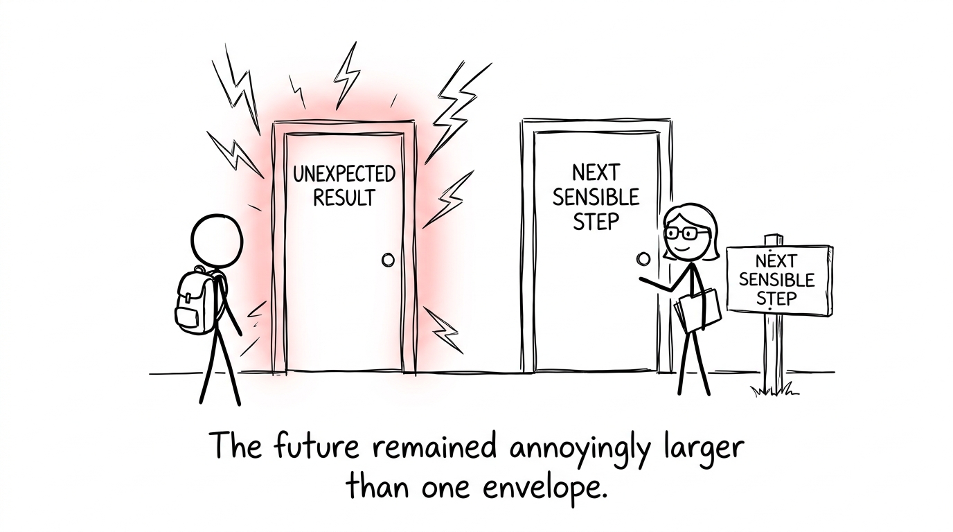 A student discovers that an unexpected result is followed by several sensible routes