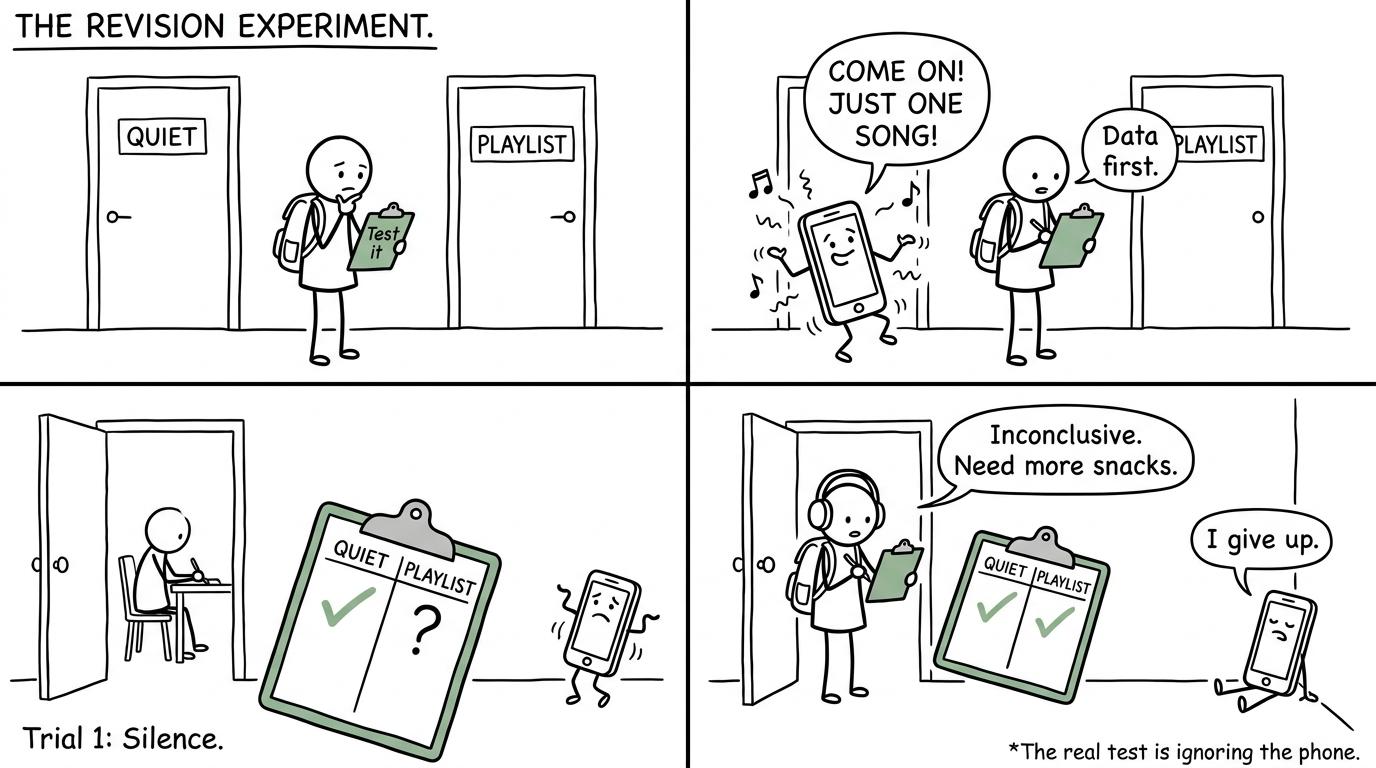 A student runs a calm comparison between the doors marked Quiet and Playlist