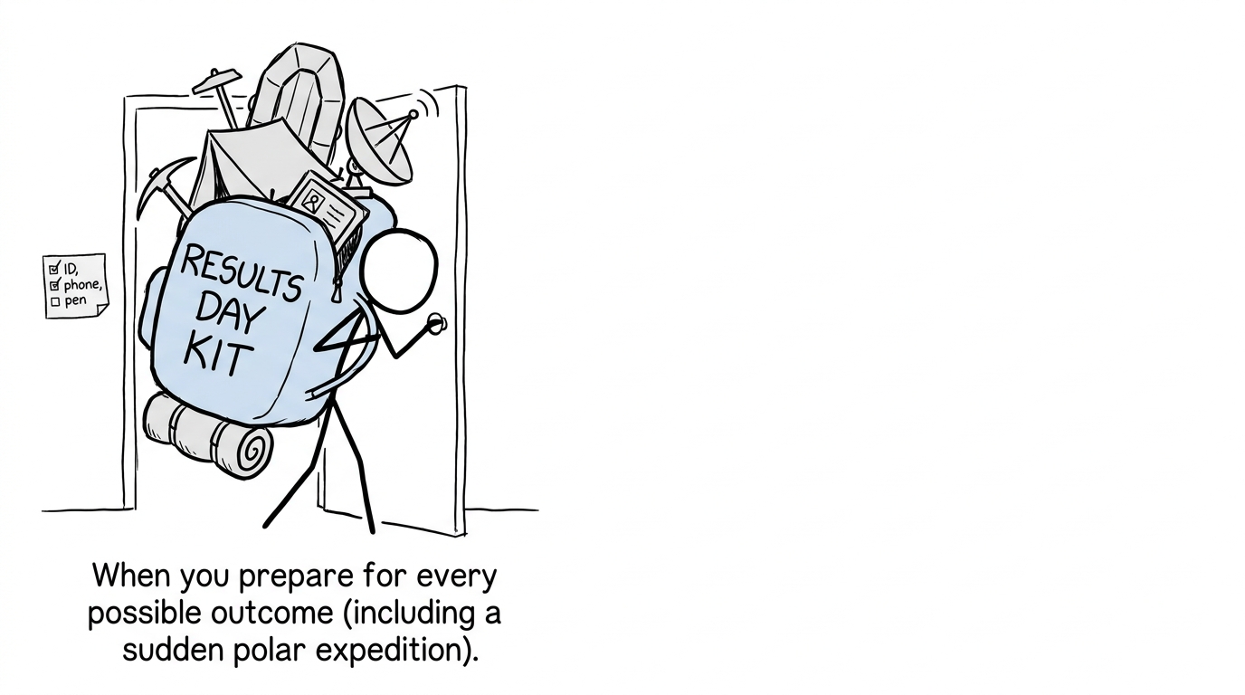A student discovers that results day does not require expedition luggage
