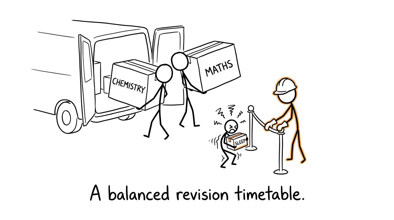 Students carefully balance Chemistry, maths and sleep in a revision timetable