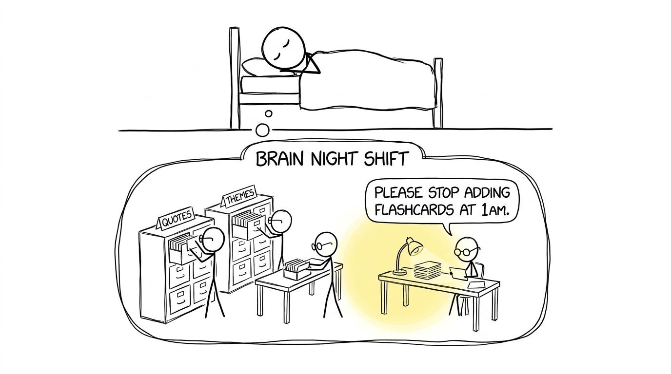 Tiny librarians organise quotes and themes during the brain's night shift