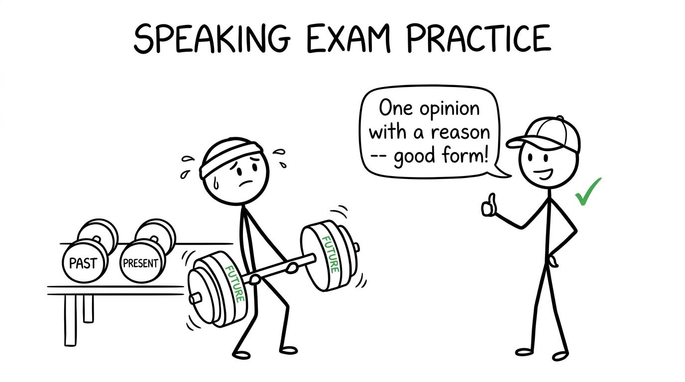A student trains past, present and future responses like gym exercises