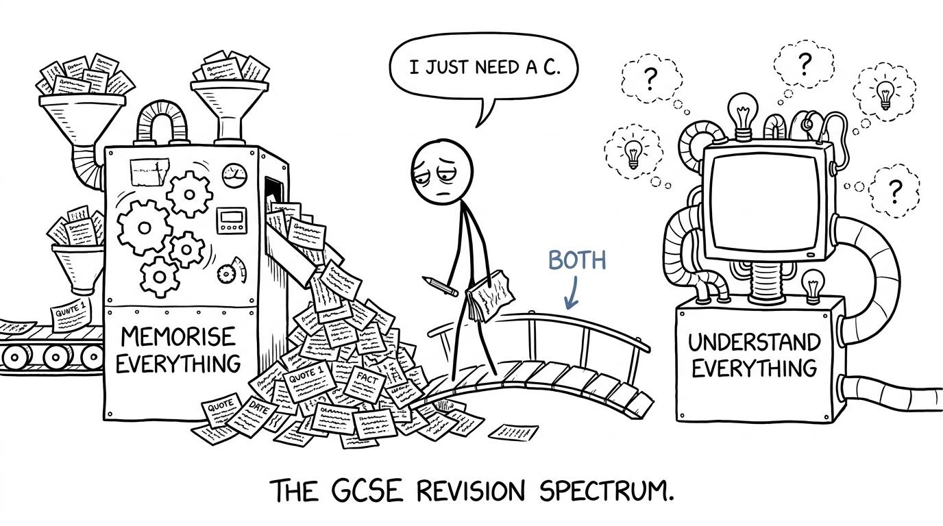 A student choosing the sensible bridge between memorising everything and understanding everything