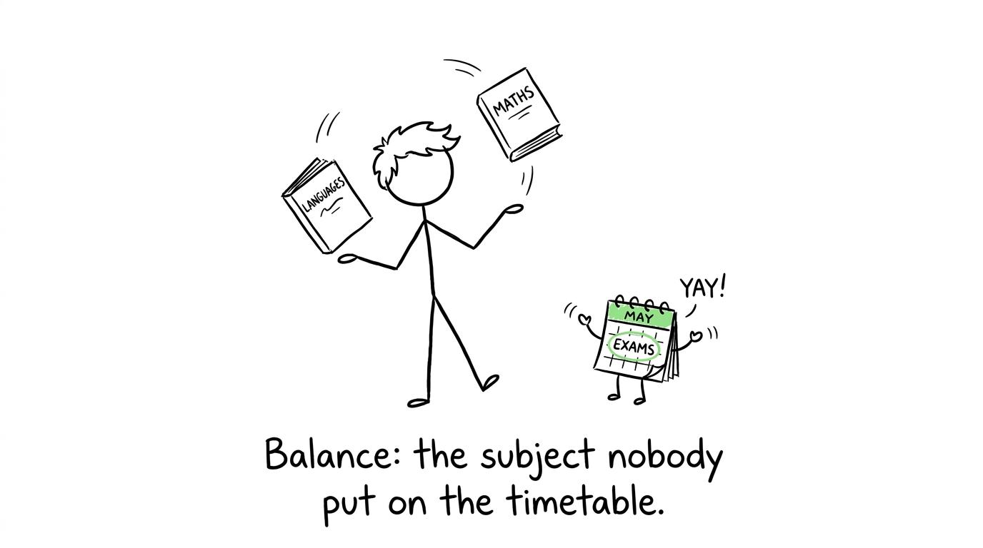 A student attempts to balance language and maths revision